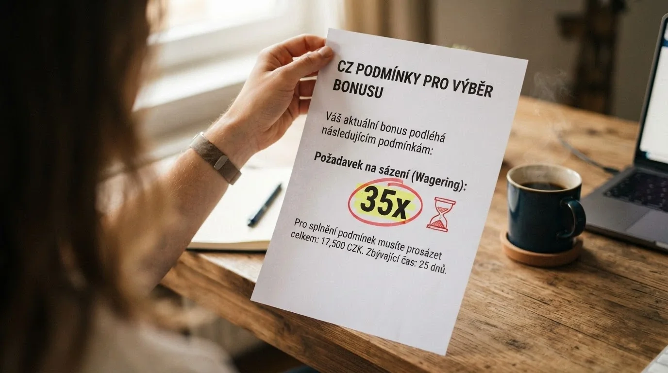 Detail bonusových podmínek s vyznačenou částkou protočení a lhůtou