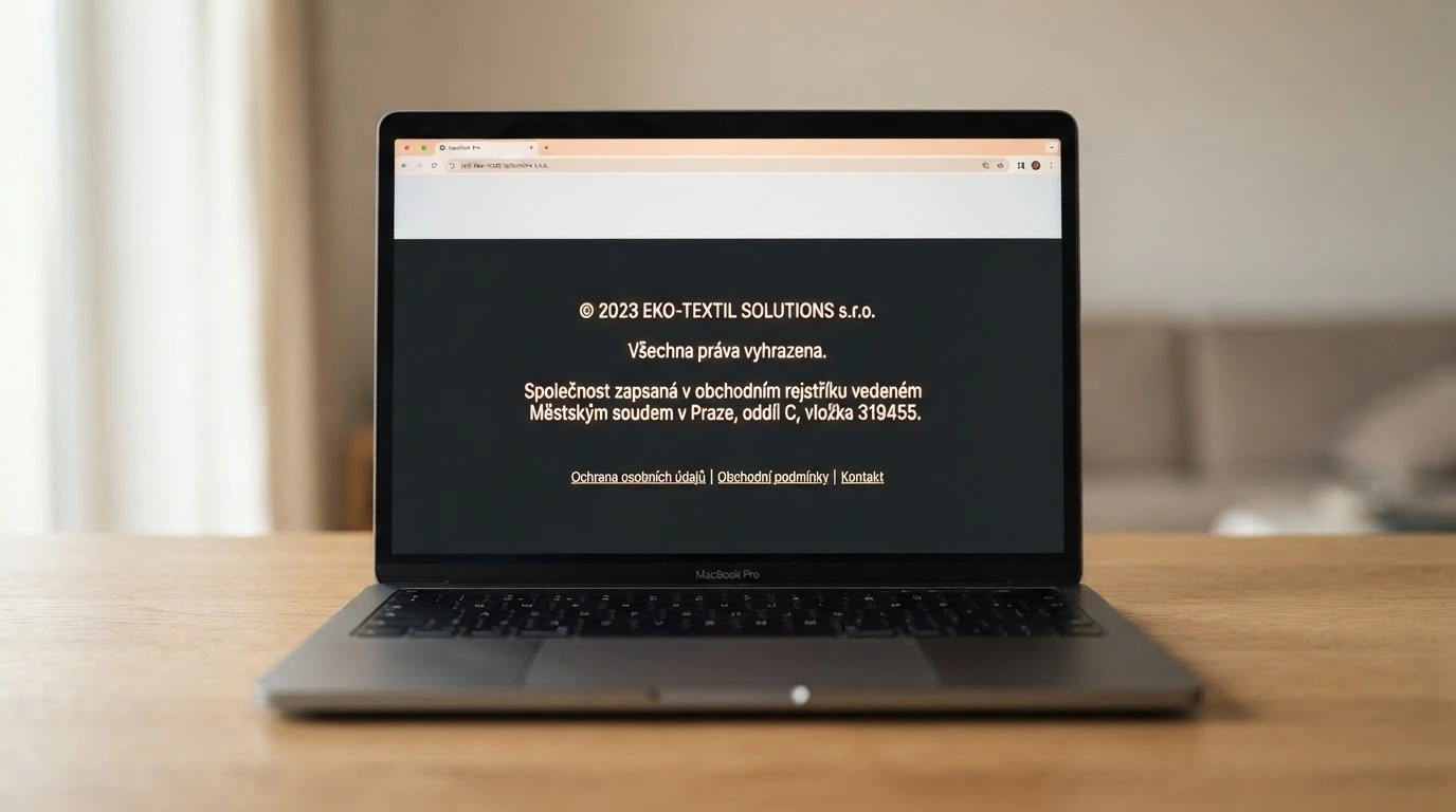 Detail patičky webu s IČO, číslem licence MF ČR a názvem provozovatele