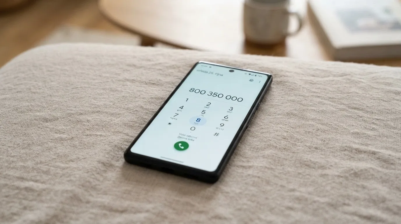 Telefon s číslem linky pomoci 800 350 000 a vizuální odkaz na web nabertekurz.cz