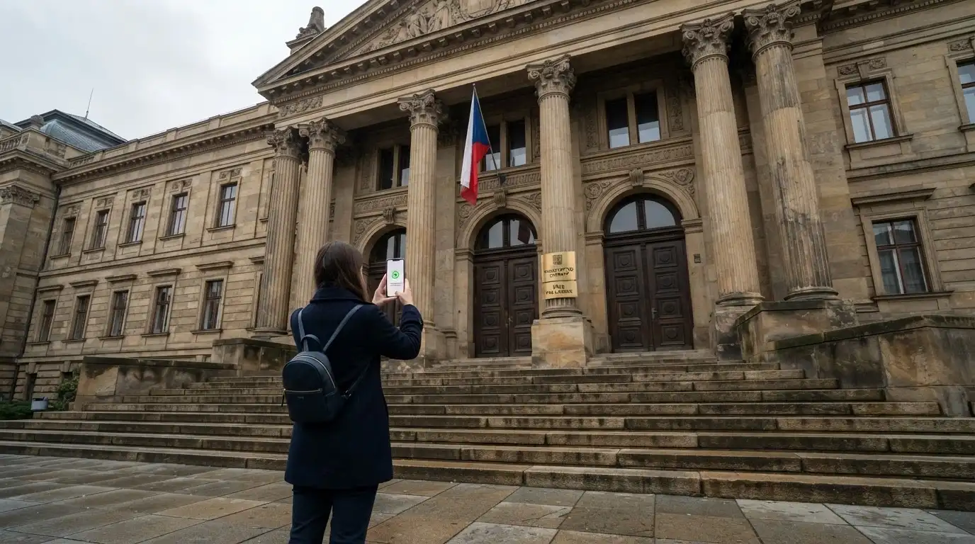 Úřední dokument s razítkem Ministerstva financí ČR nebo budova MF ČR