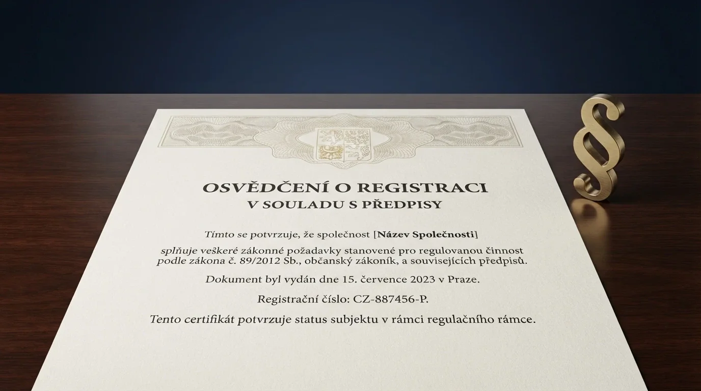 Úřední dokument s hlavičkou Ministerstva financí ČR a razítkem, vedle něj symbol paragrafu