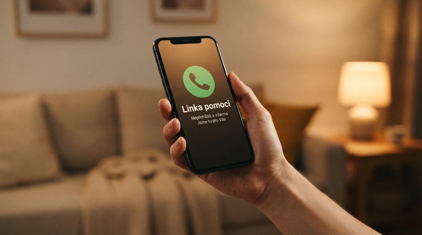 Telefon s vytočeným číslem linky pomoci, symbol nonstop provozu, logo Zodpovědné hraní