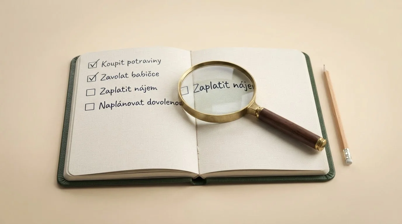 Stylizovaný notes s lupou a seznamem hodnotících kritérií — licence, bonus, podmínky, podpora