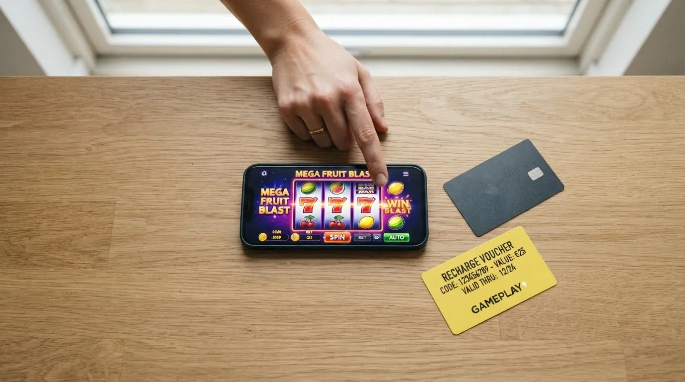 Mobilní telefon s otevřenou casino aplikací, v ruce platební karta, na pozadí srovnání app vs. browser