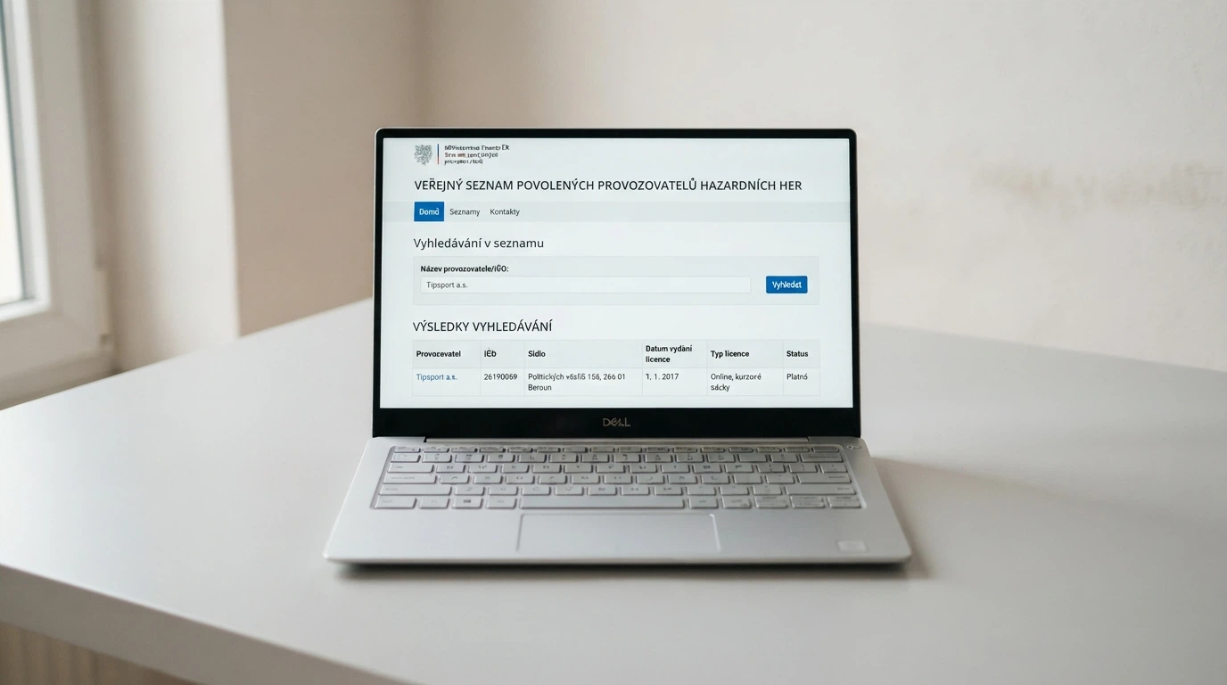 Výřez z veřejného registru MF ČR s vyhledanou licencí nového provozovatele hazardních her