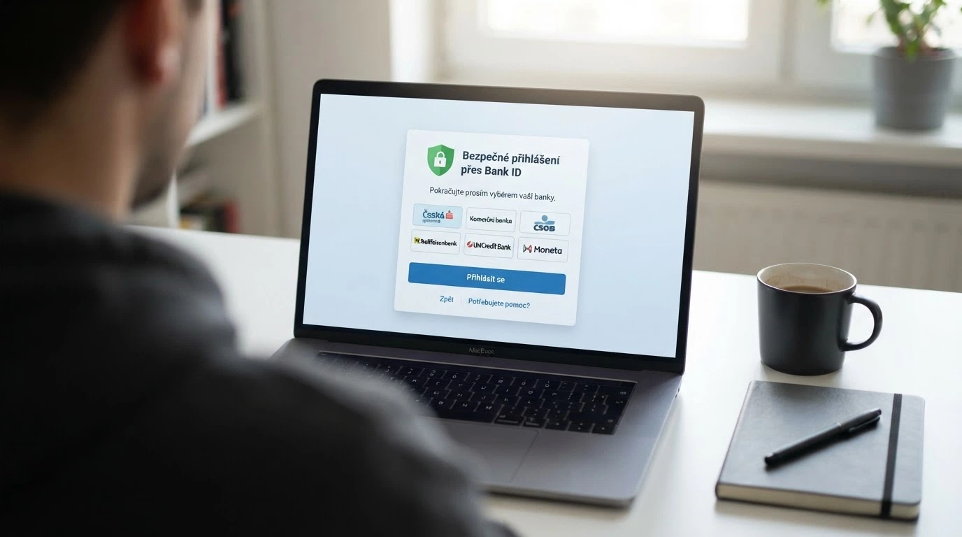 Rozhraní Bank ID na obrazovce počítače během přihlášení do online casina