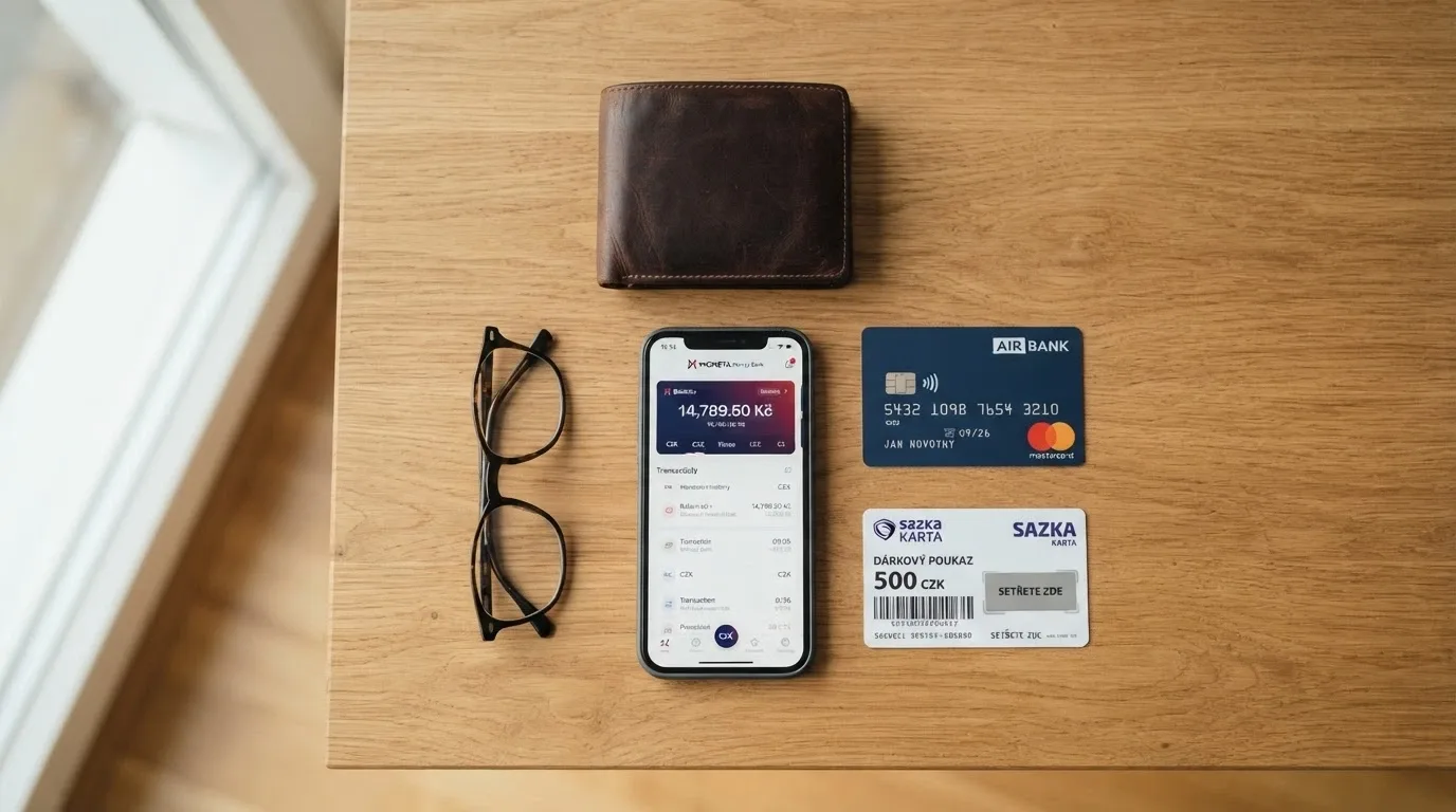 Kreditní karta, Paysafecard a mobilní telefon s aplikací banky na stole vedle klávesnice