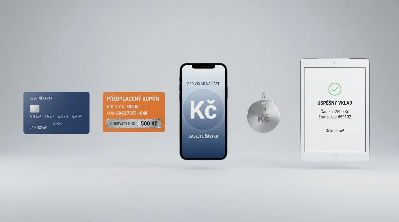 Přehledná infografika platebních metod — platební karta, Paysafecard kupony, AirCash logo, mobilní platba