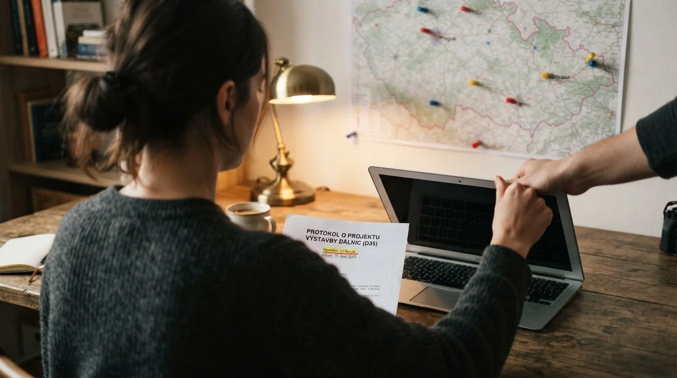 Hráč zavírající notebook s rozhodným výrazem, vedle něj vytištěný registr MF ČR s podtrženým jménem operátora, na pozadí mapa ČR