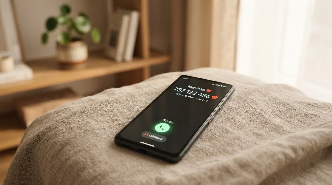 Telefon s vytočeným číslem linky pomoci na displeji, v pozadí rozmazané logo Zodpovědné hraní
